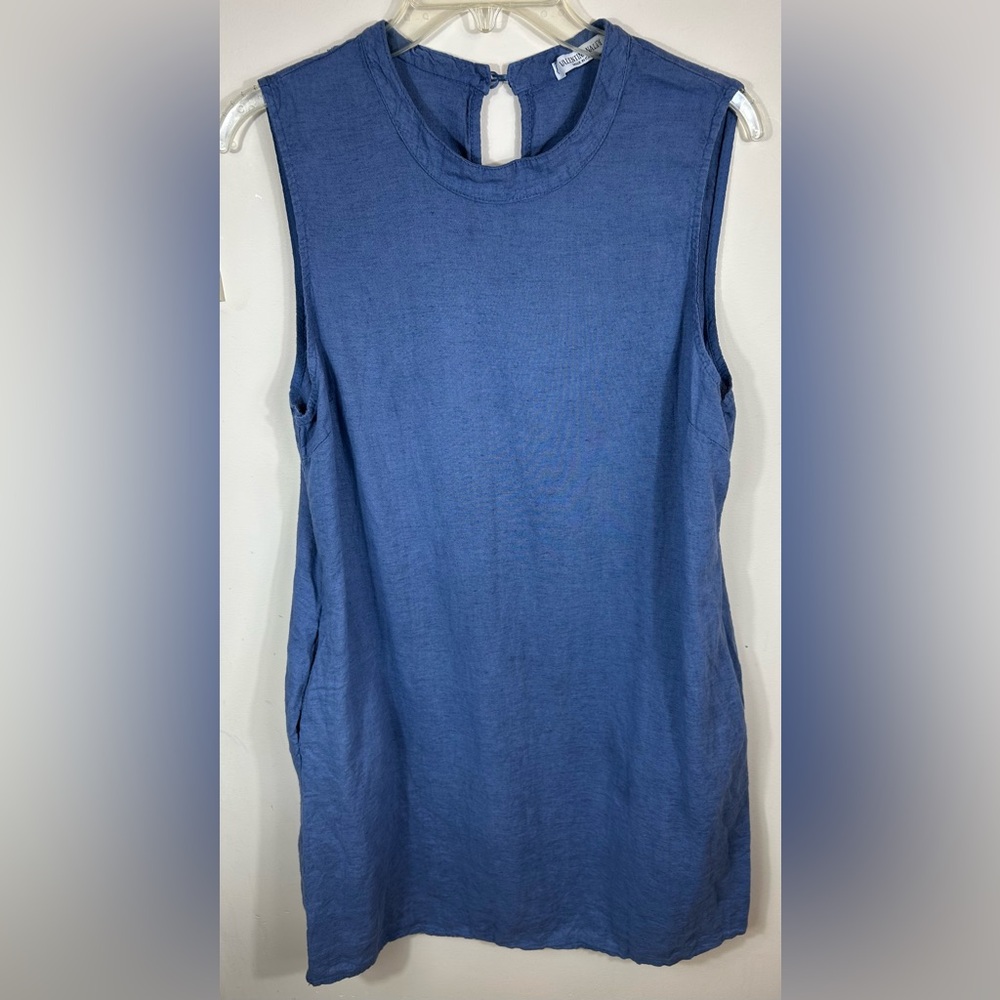 Valentina Naldi Dress Women’s XL Blue Linen Viscose Sleeveless Midi Italy Preppy